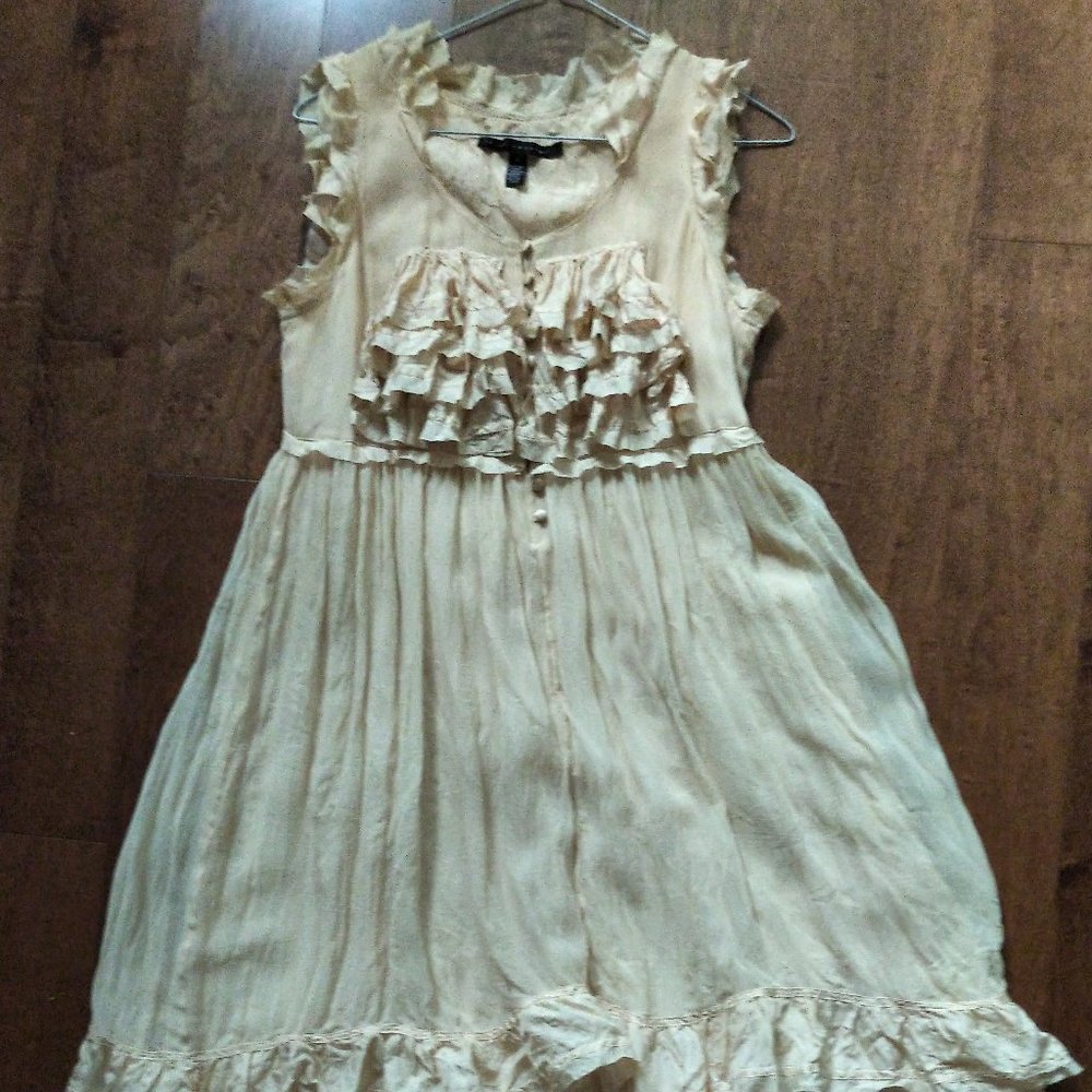 Robert Rodriguez Cream Silk Crinkle Ruffle Dress